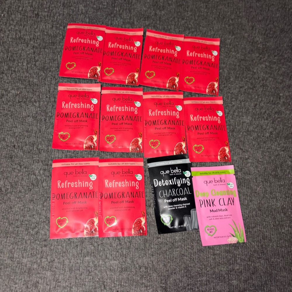 Que Bella Face Mask Lot 12ct Pomegranate Charcoal Pink Clay Peel Off Mud Mask